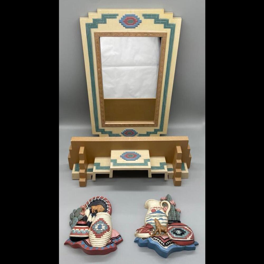 Vintage Southwestern Style Decorative Mirror and Wall Art Set